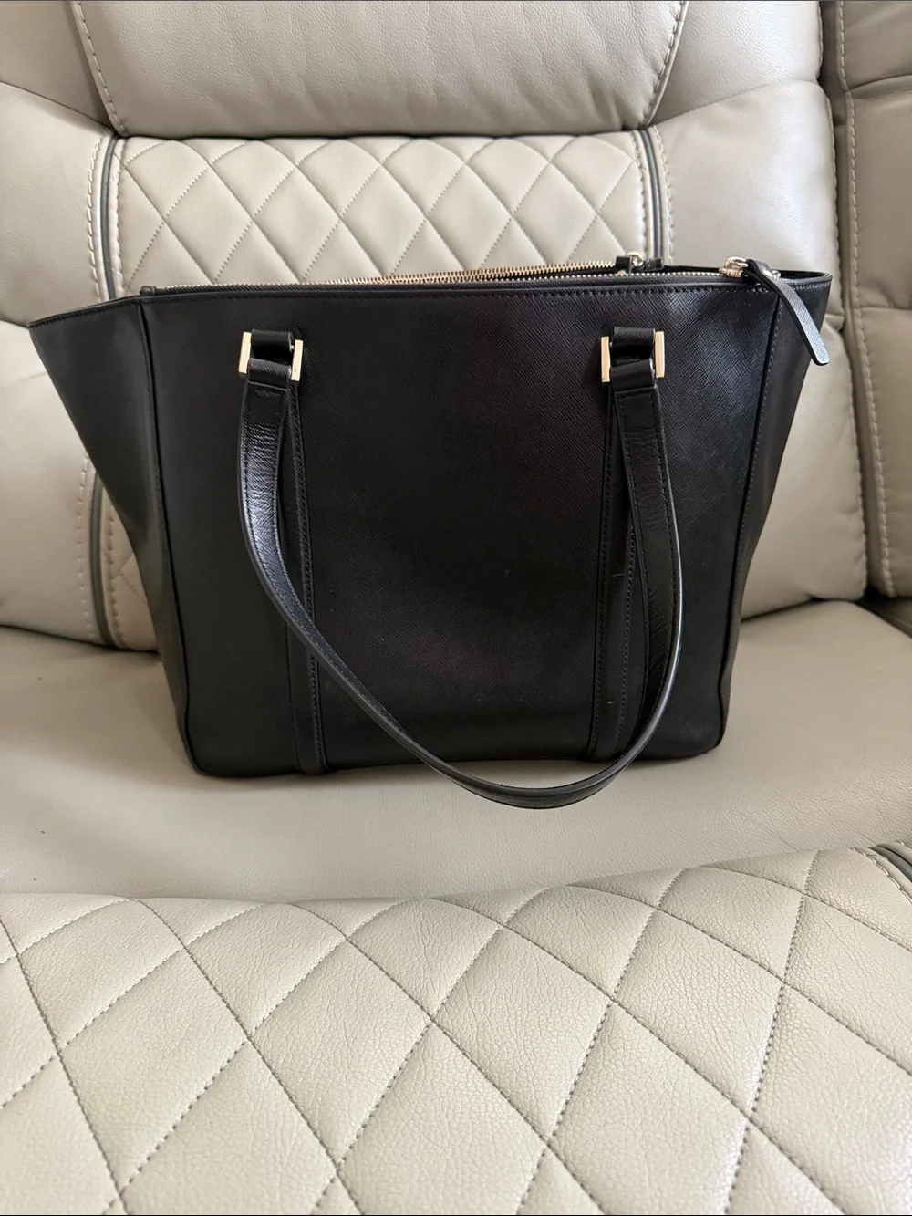 kate spade Black Leather Shoulder Tote with Gold Hardware